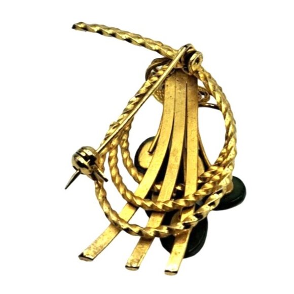 Nephrite Jade Brooch Gold Tone Filigree Setting Vintage Costume Jewelry - Picture 8 of 8